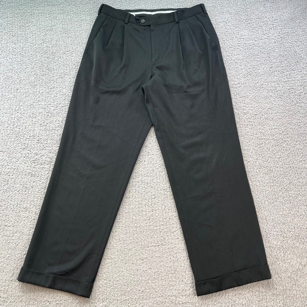 Perry Ellis Portfolio Mens Black Double Pleated Cuffed Classic Fit Dress Pants